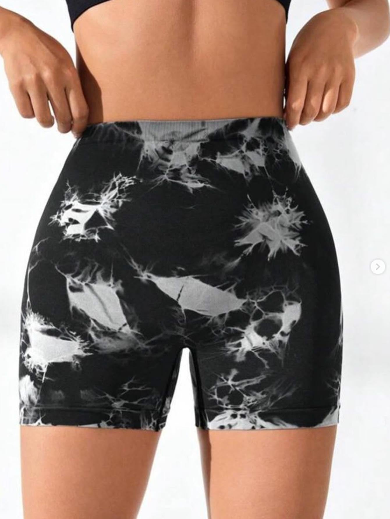 3 PACK Tie Dye Active Wear Shorts, Women Workout Shorts, High Waisted Contour Gym Yoga Biker Shorts, V Back Booty Biker Workout Gym Running Shorts