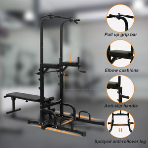 Power Tower Dip Station With Bench Pull Up Bar Stand Adjustable Height Heavy Duty Multi-Function Fitness Training Equipment For Home Office Gym