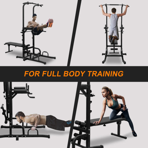 Power Tower Dip Station With Bench Pull Up Bar Stand Adjustable Height Heavy Duty Multi-Function Fitness Training Equipment For Home Office Gym