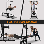 Power Tower Dip Station With Bench Pull Up Bar Stand Adjustable Height Heavy Duty Multi-Function Fitness Training Equipment For Home Office Gym