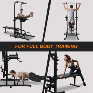 Power Tower Dip Station With Bench Pull Up Bar Stand Adjustable Height Heavy Duty Multi-Function Fitness Training Equipment For Home Office Gym