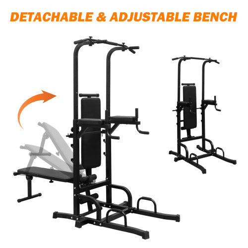 Power Tower Dip Station With Bench Pull Up Bar Stand Adjustable Height Heavy Duty Multi-Function Fitness Training Equipment For Home Office Gym