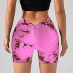 3 PACK Tie Dye Active Wear Shorts, Women Workout Shorts, High Waisted Contour Gym Yoga Biker Shorts, V Back Booty Biker Workout Gym Running Shorts